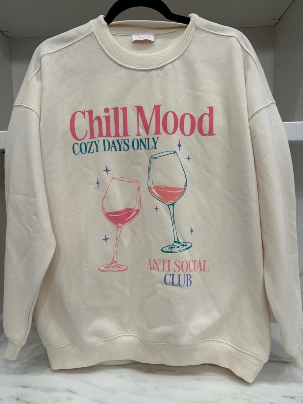 Pink Lily small Chill Mood Cozy Days Only cream Sweatshirt .  Like new